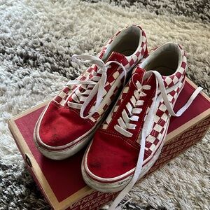 Red checkered lace up VANS